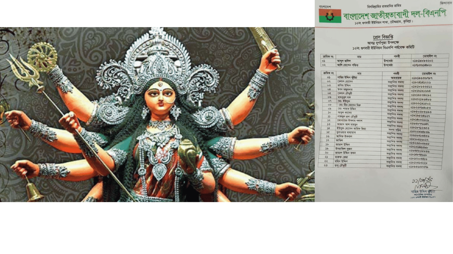 গুণবতী ইউনিয়নে দুর্গাপূজা উপলক্ষে বিএনপির পর্যবেক্ষণ কমিটি গঠন